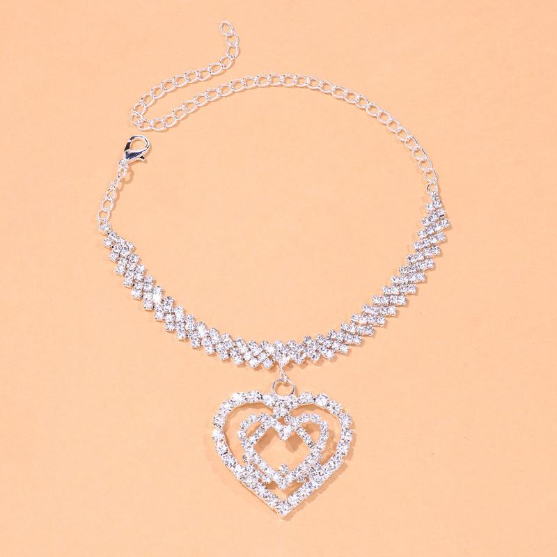 Fashion Diamond Mother's Day Love Heart-shaped Rhinestone Pendant Anklet Accessories for Women