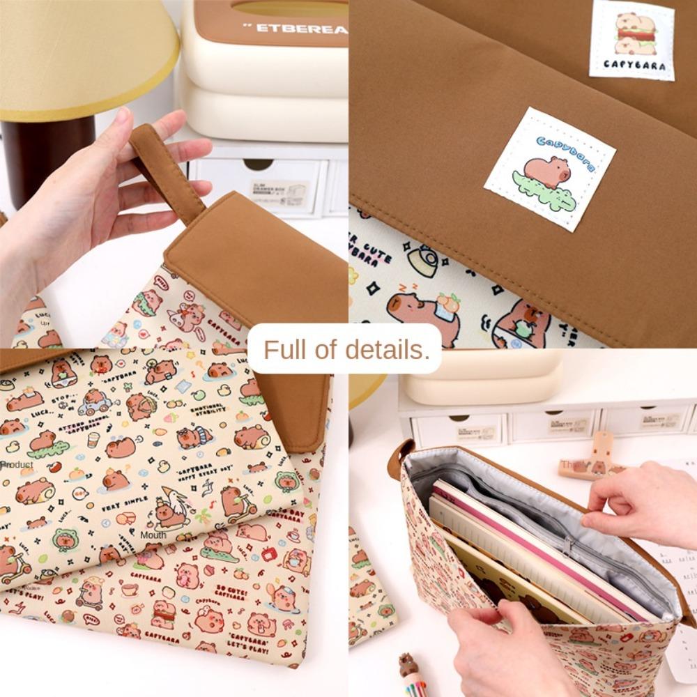 Multifunction Capybara File Bag Washable Fabric Cartoon Paper Storage Bag  Makeup Bags