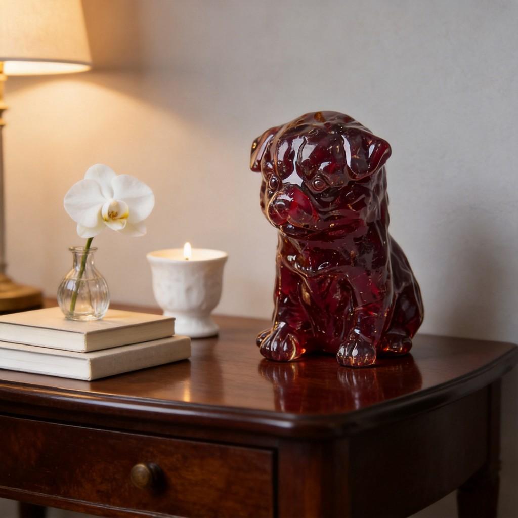 Resin Craft Pet Statue With Genuine Water Crystal For Modern Living Room Accent
