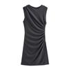 Kaslead New Arrival Women's Clothing Fashion Style Multi-Color Selection Pleated Round Neck Short Sleeveless Dress 3067260