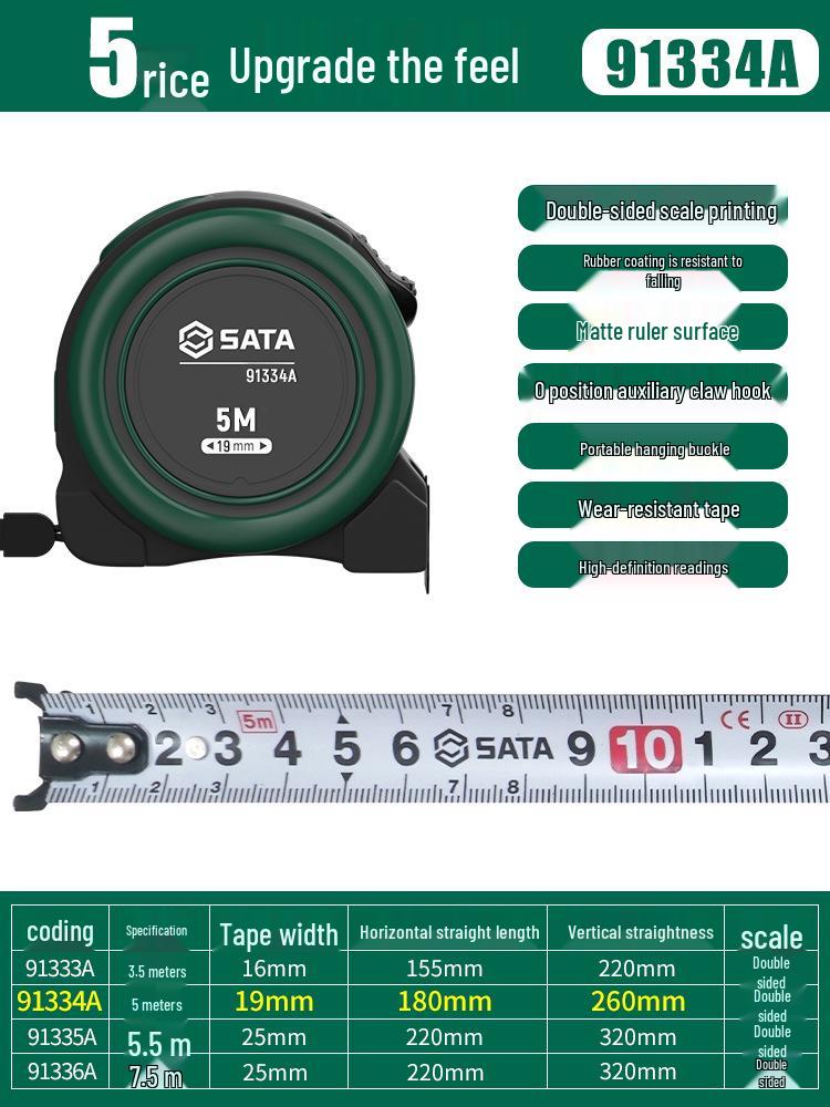 SATA 5-Meter Precision Steel Tape Measure with Durable Case, Available in 2/3/7.5/10 Meters.
