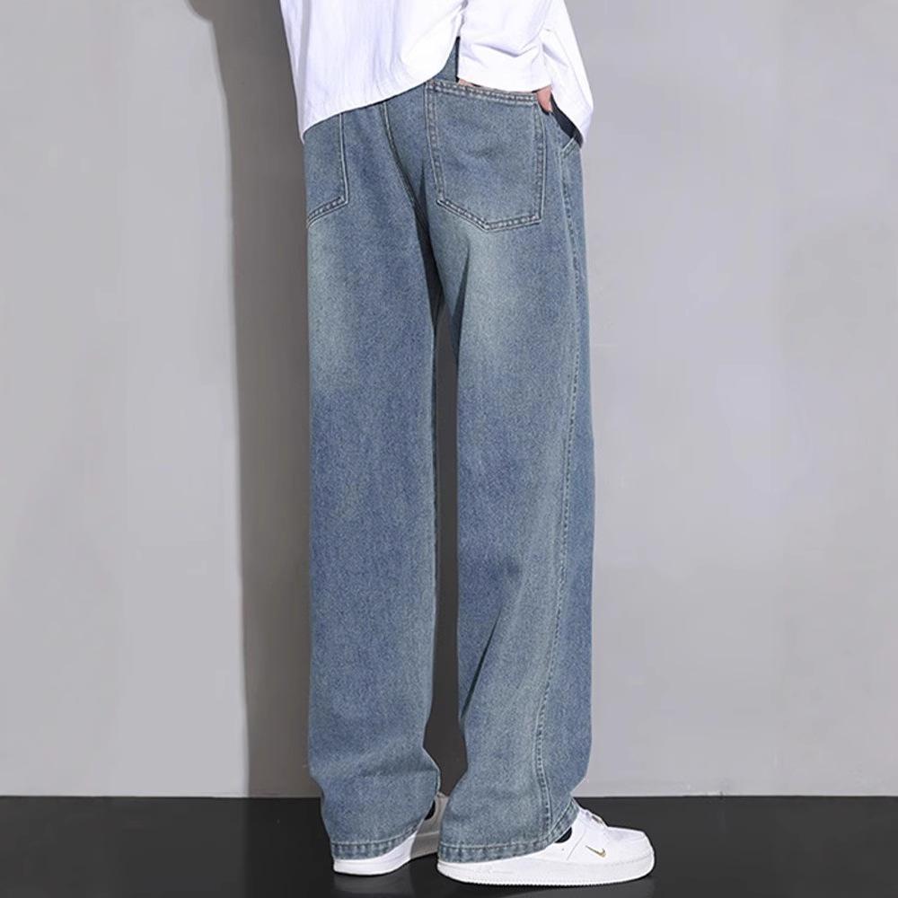 Hong Kong Style Retro Jeans Men Summer Loose Straight Wide-leg Pants Men Teen Handsome Casual Trousers