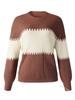 Contrast Colour Striped Knitted Sweater for Women Bell Sleeves Top Women's Round Neck Luxurious Relaxed-fit Slimming and Versatile Top