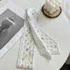 Long Thin Satin Silk Ribbon Scarf Fresh Floral Bag Strap Trendy Hair Tie  for Women