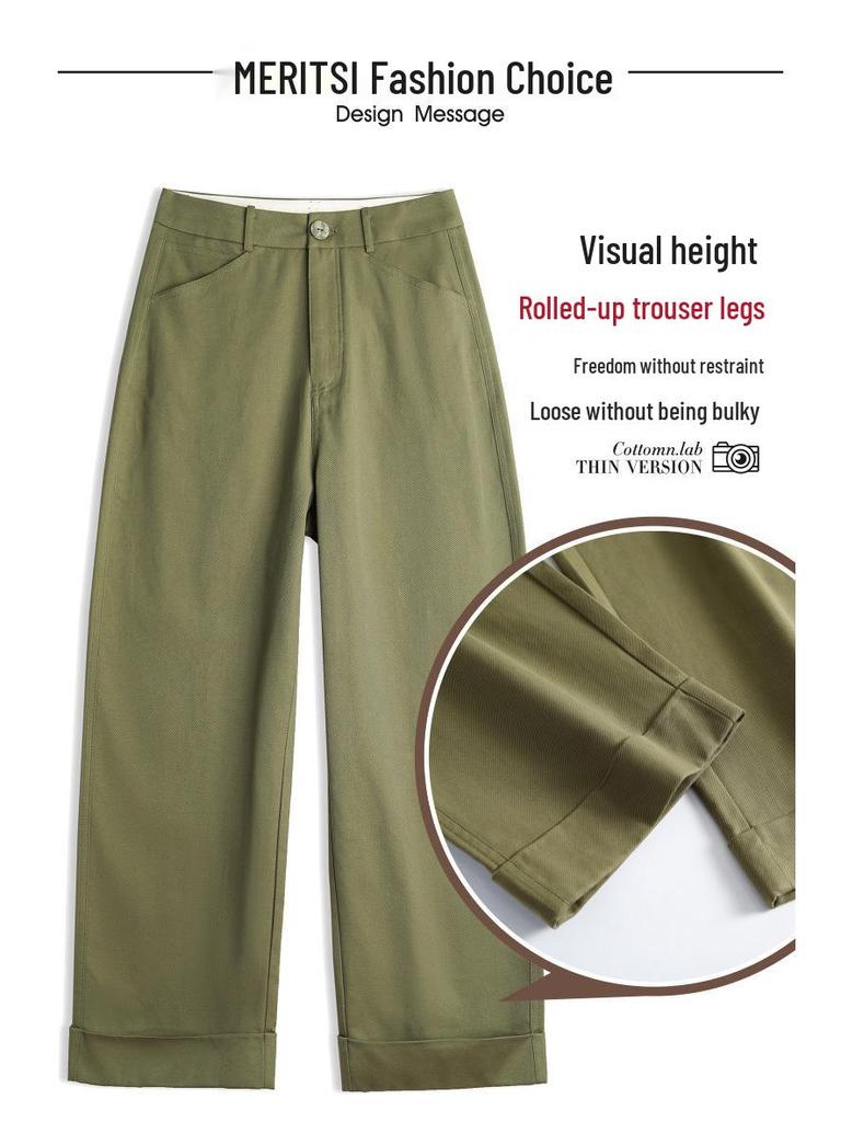 2025 Women's Small Size Cotton Linen Wide Leg Pants - Versatile, Slimming, Casual for Spring & Autumn