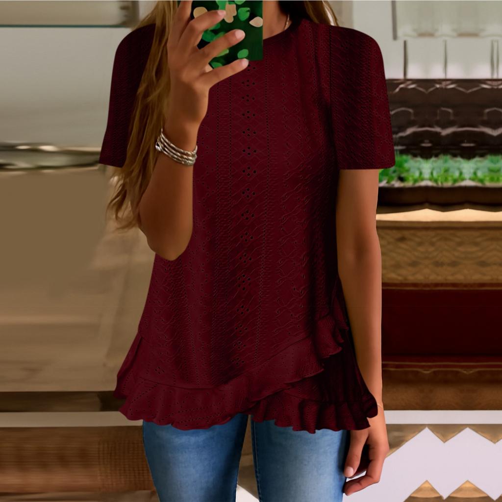 Femei vară top evazabil mânecă scurtă O-gât cămașă lejeră croială primăvară modă casual haine