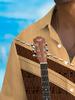 Name and Text Men's Summer Hawaiian Shirt, Guitar and Sheet Music Design- Casual Short Sleeve, Polyester Fiber, Machine Washable, Button Chest Pocket,