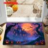 1pc Ultra-Soft Flannel Halloween-Themed Floor Mat, Indoor Anti-Slip Carpet, Retro Horror Castle Jack-O'-Lantern Bat Pattern Decorative Mat, Machine Wa