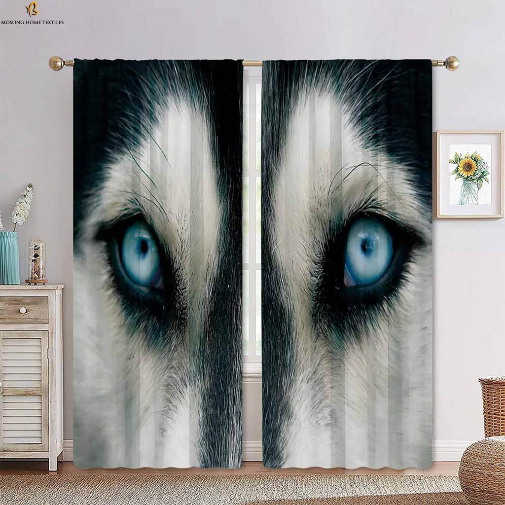 Cartoon Animal Dog Stereo Printing Curtain Bedroom Living Room Dining Kids Decorative Curtains Set Of 2 Made Polyester With Rod Pocket Sitting Decor