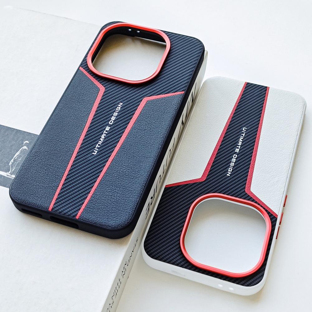 Red Spliced Carbon Fiber Leather Phone Case For IQOO 15 Ultra 13 Iqoo Z11 Turbo Z10 Turbo Pro + Lens Heightening Protects Cover