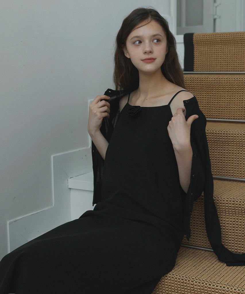 Hauseuobeupondeu Linen Corsage Slip Dress (Black)
