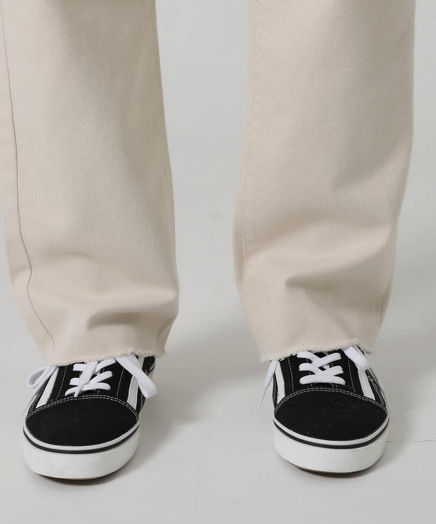 Jikeulib Cut-Off Hem Beige Straight Cotton Pants