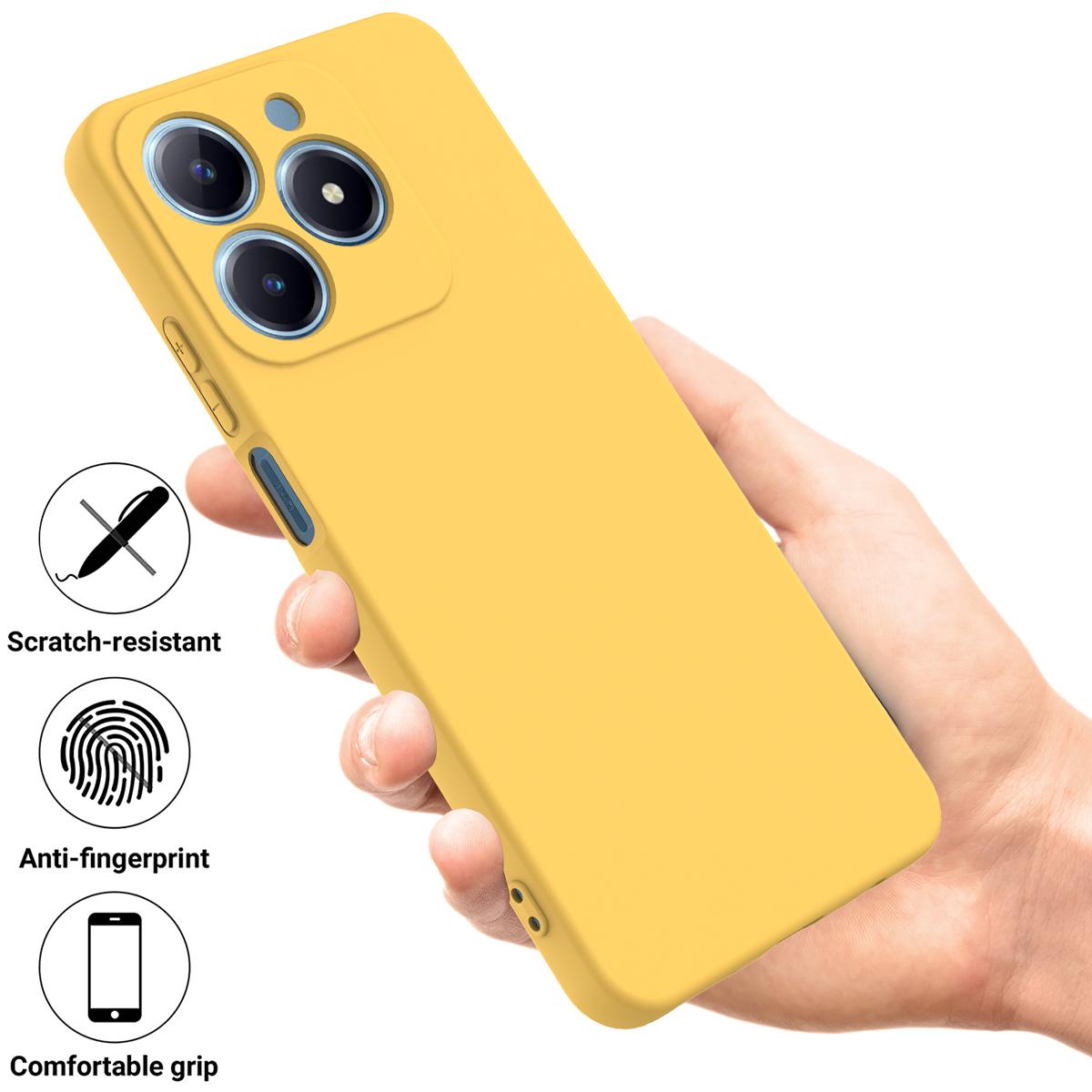

For Realme C61 4G Case Liquid Silicone Shockproof Phone Cover with Hand Strap Yellow