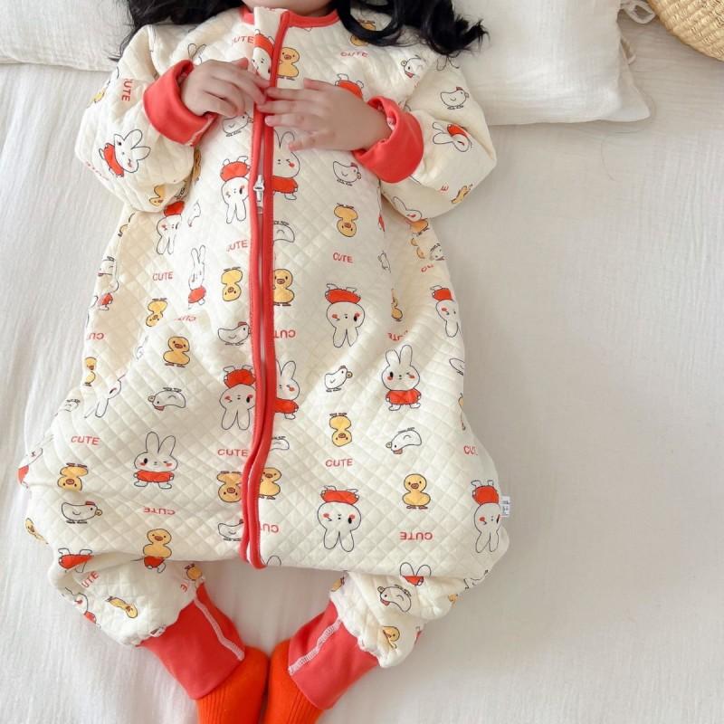 Kids Winter Warm Zipper Footed Pajamas With Cotton Padding Toddler Sleepwear Ages 1-5 Years