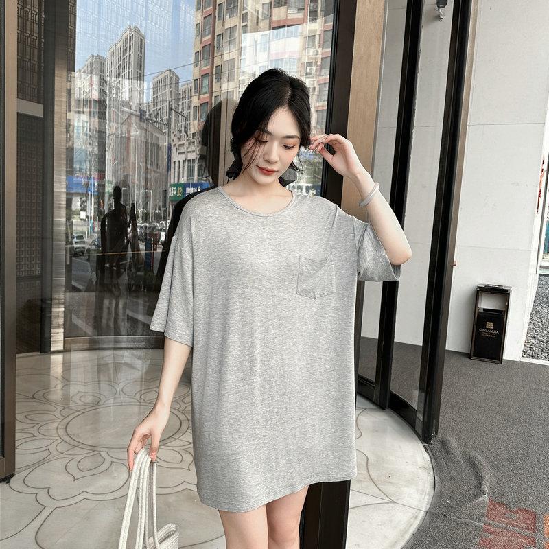 Women's Summer Modal T-Shirt Dress Half Sleeve Tee sleepdress With Pocket Loose Fit Plus Size Lightweight Loungewear Sleep Dress