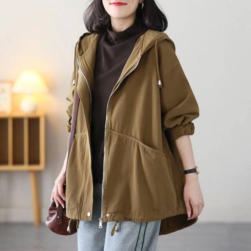 Diman Mujer Longitud Cortavientos Otoño Mujer Talla Grande Irregular Primavera Coreana Holgado Con Capucha Moda Amarillo Negro Punto Abierto Talla Grande
