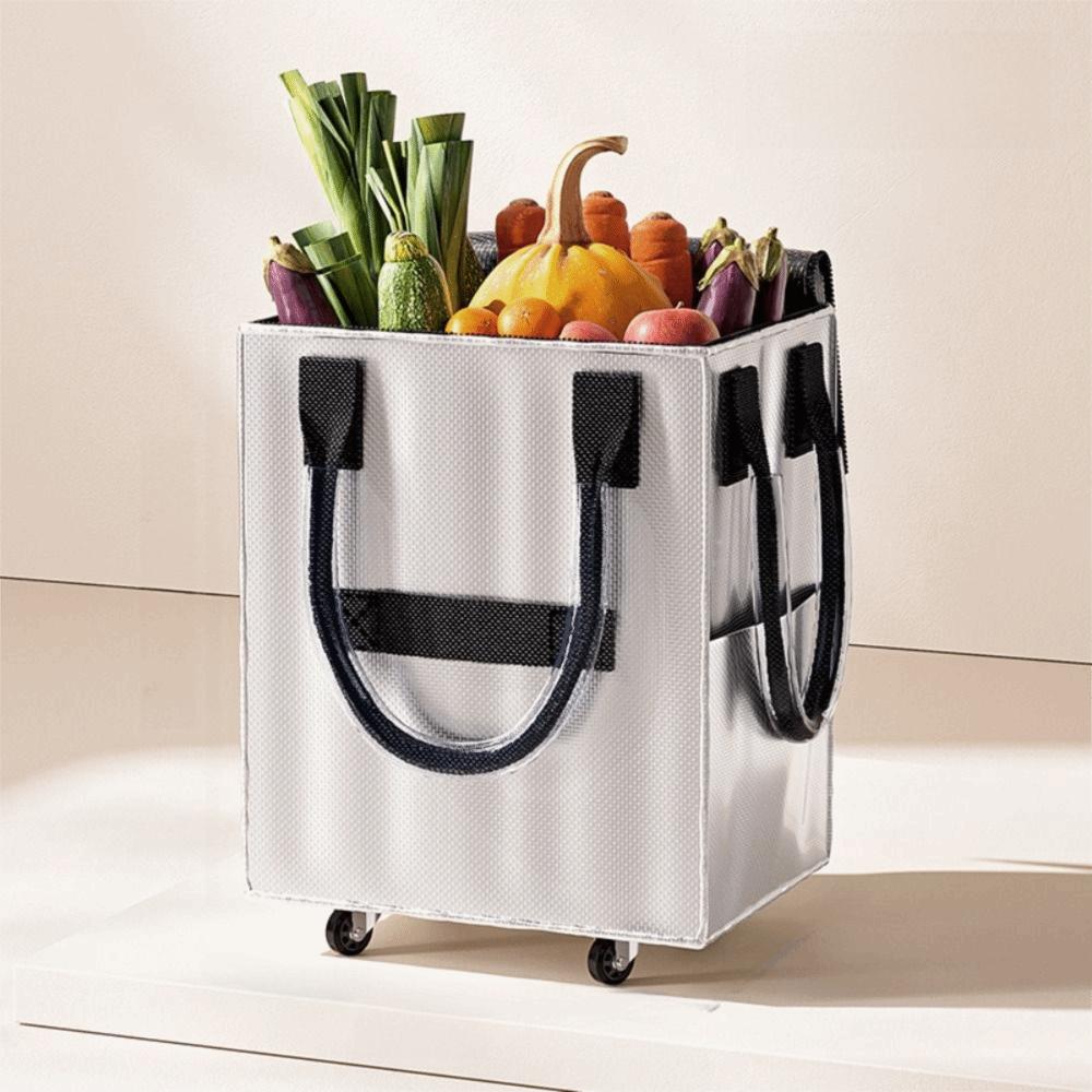 Long Handheld Roller Skating Shopping Bag Foldable Portable Shopping Trolley Zipper Closure Large Capacity Pull Cart with Wheels