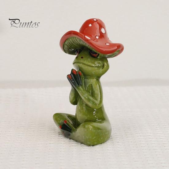 Lustige Schreibtischdekorationen Yoga-Pilz Frosch Figur, Kreative Harzstatue, Niedliche Sitzende Dekoration Grünes Ornament für Zuhause Büro Regal Tischplatte Dekoration