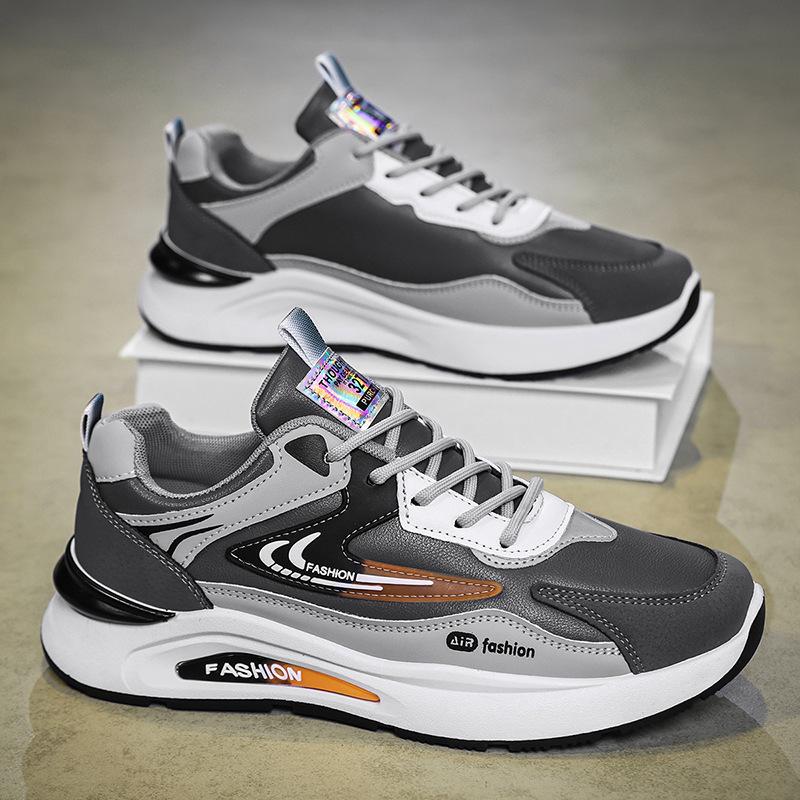 Shoes men's autumn new leather waterproof sports shoes trendy versatile casual dad shoes soft sole non-slip running shoes