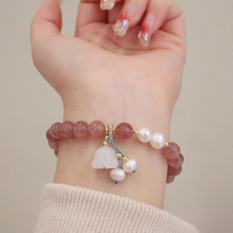 Natural Strawberry Crystal Bracelet Bangles Women Fashion Jewelry Accessories Gift