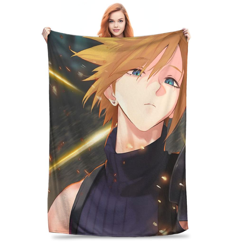 Flannel Throw Blanket Cloud Strife Final Fantasy 7 Games FF7 Warm Plush Blankets Soft Bedspread for Bed Living room Home Picnic