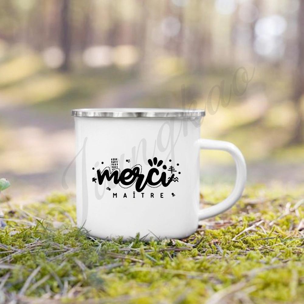 Super Maitre French Printed Mugs Creative Coffee Cups Drinks Water Enamel Camping Cup School Handle Drinkware Gifts for Teacher