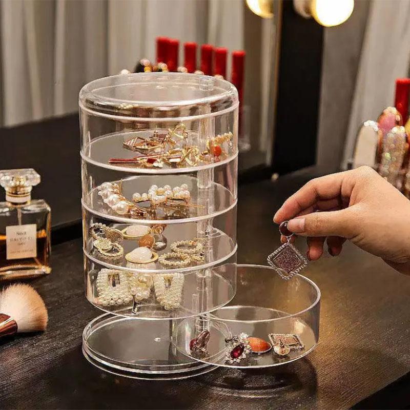 Jewelry Storage Box Multi-layer Rotating Finishing Earrings Ear Studs Hairpin Headgear Head Rope Simple and Exquisite Jewelry Box Acrylic