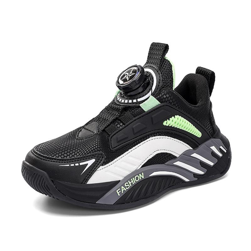 Children's Shoes Boys 2025 Spring and Autumn Rotary Buckle Sneakers Leather Waterproof Primary School Students Running Shoes for Older Children