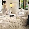 Vintage French Duvet Cover Set, Luxury Black Floral Bedding, Ruffle Design Pillowcases, Girl Woman Bedroom Decor Comforter Cover