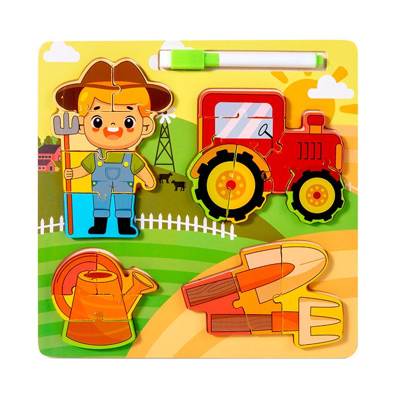 Professional Character Matching Three-dimensional Puzzle Drawing Board Two-in-one Children's Early Education Puzzle Enlightenment Wooden Puzzle