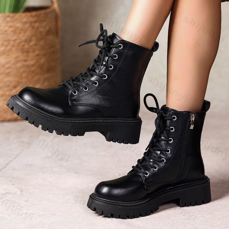 Women's Ankle Boots New 2026 Retro British Platform Short Boots Autumn Fashion Retro Outdoor PU Leather Boots Botas Para Mujer
