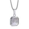 Vnox Mens Necklaces, Geometric Square Natural Stone Shell Pendant, Black Gold Color Stainless Steel Collar