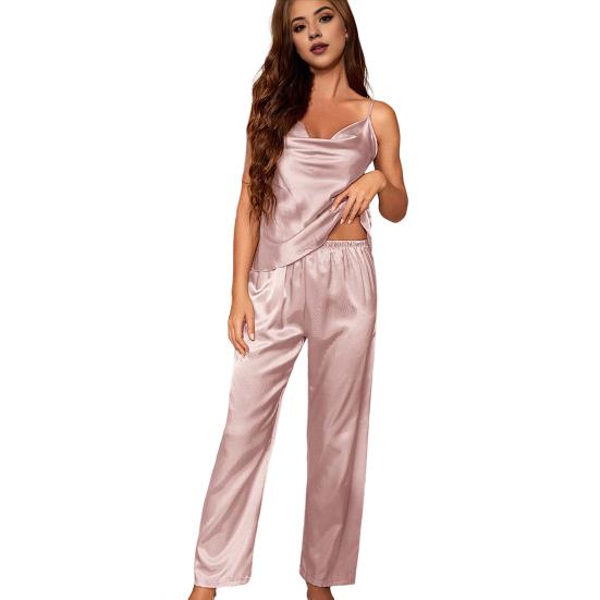 2 Pçs/set Conjunto de Pijamas Femininos Seda Gelo Gola V Sem Mangas Cintura Elástica Respirável Homewear Colete Calças Conjunto Senhora Pijamas Verão Loungewear Top