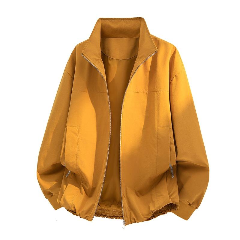Men's Casual Stand Collar Windbreaker - Lightweight Zip-Up Jacket with Side Zipper Pockets for Daily Wear