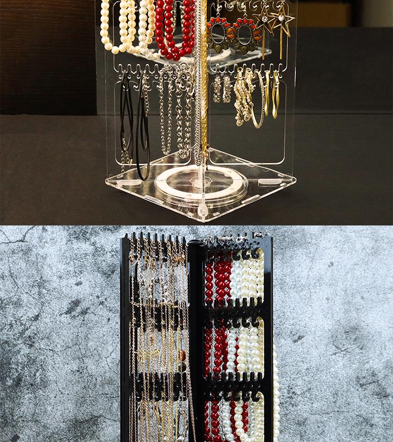 Rotating Earring & Necklace Display Rack with Dustproof Large Capacity