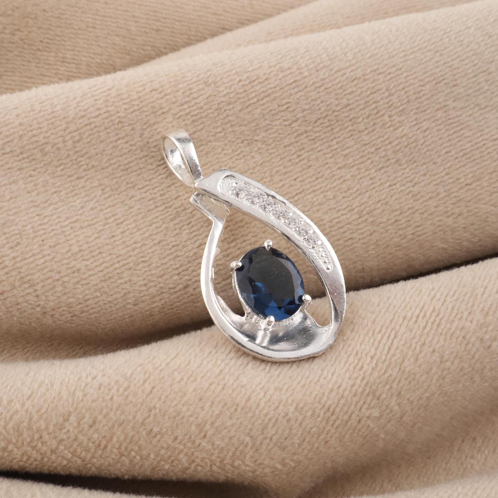 London Blue Topaz Gemstone 925 Sterling Silver Women's Jewelry Elegant Zircon Pendant 1.4" For Wedding Gift CZP-16-10