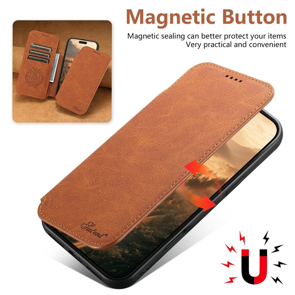 SUTENI J06 Für iPhone 17 Pro Max Hülle Leder mit Litschi-Textur Brieftasche Handyhülle Kompatibel mit MagSafe