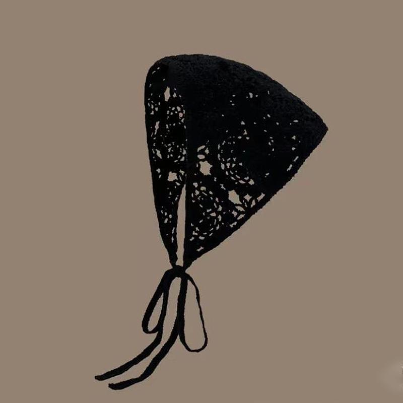 

1pc New Summer Sweet Retro Solid Color Hollow Embroidery Knitted Triangle Turban For Women чорний