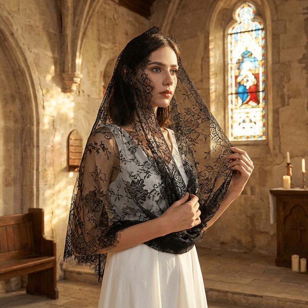 Holy Lace Fabric Women's Headwear Vintage Style Versatile Floral Lace Head Covering Elegant Bridal Veil Women's Fashion