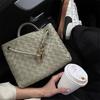 Niche metal rope buckle woven tote bag leather shoulder handheld women's bag large capacity retro old money wind tote