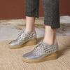 Fashion GKTINOO Genuine Leather Woven Wedges Platform Women's Shoes 2025 Summer New Lace-up Soft Sole Casual Hollow Breathable Sandals