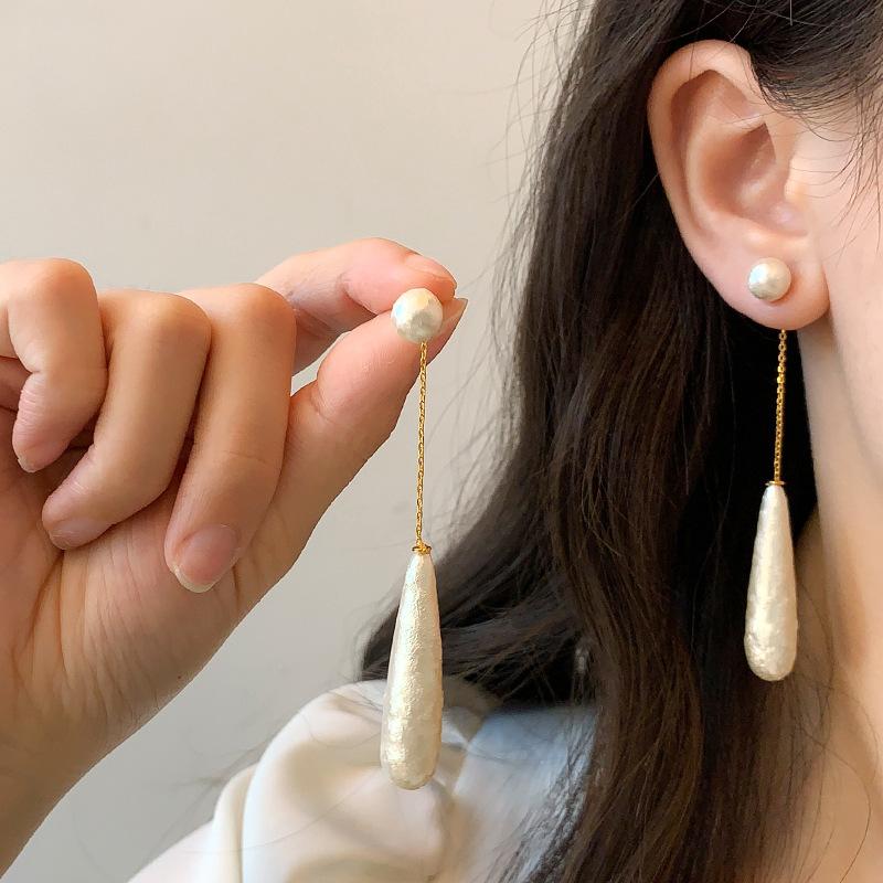 S925 sterling silver needle water drop cotton pearl stud earrings women s light luxury simple stud earrings ears
