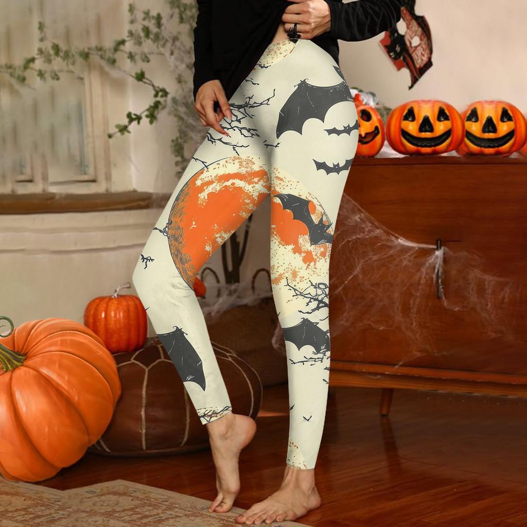 Damenhose mit Halloween-Aufdruck, dehnbare, weiche Hosen, lässige Schlafhose für zu Hause