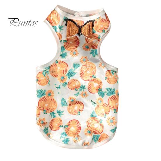 Dog T-shirt Halloween Pet Costume, Pumpkin Print Vest for Small Dogs Cats, Glitter Bow Festive Costume Tie Puppy Outfit, Cute Clothes Party