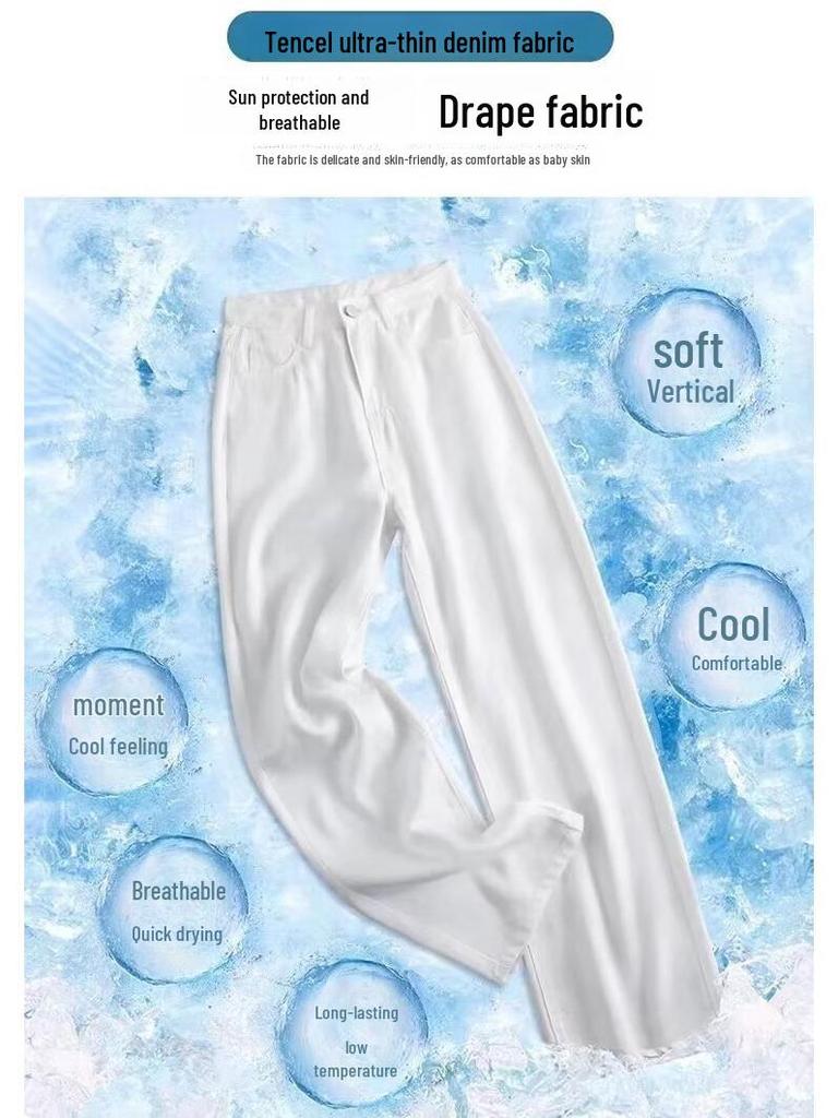 Damen Weiße Tencel High-Waist Wide-Leg Jeans - Frühling/Sommer Slim Fit mit lockerem Fall