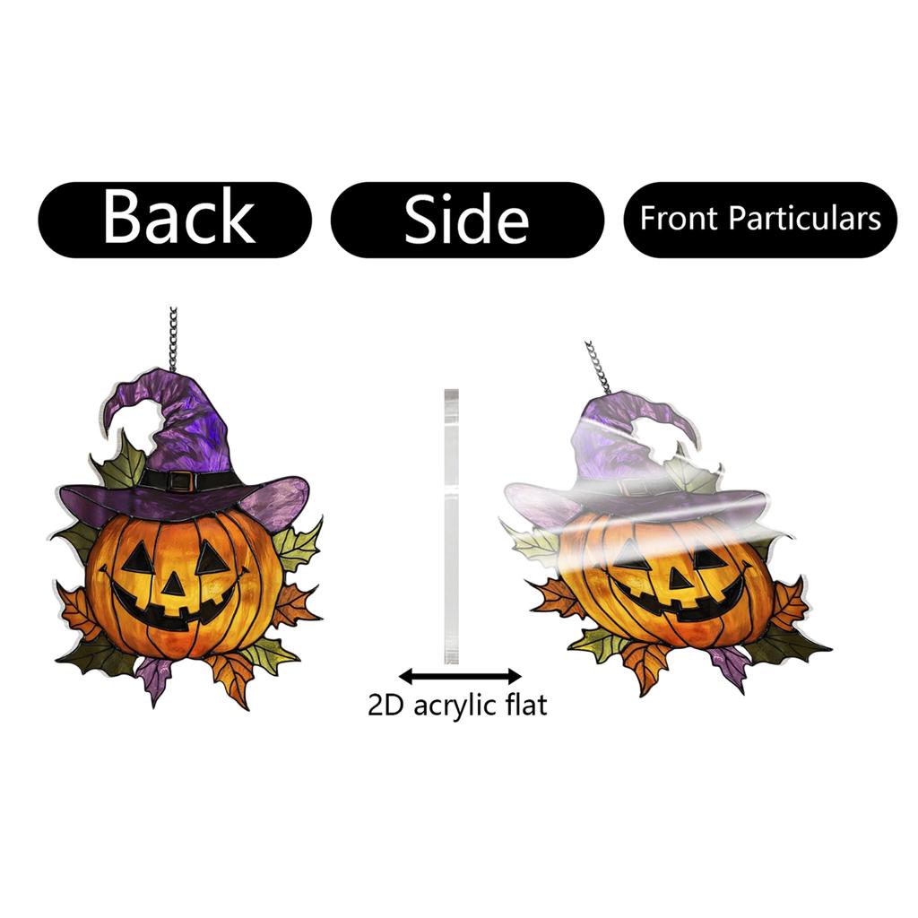 Acrylic Pumpkin Hanging Decoration with Witch Hat Halloween Theme Double Sided Flat Pendant for Indoor Outdoor Wall Door Window Display