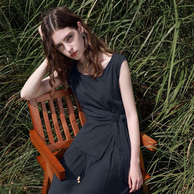 Sancai 2026 Summer Tie-Split Top & Pleated A-Line Skirt Set