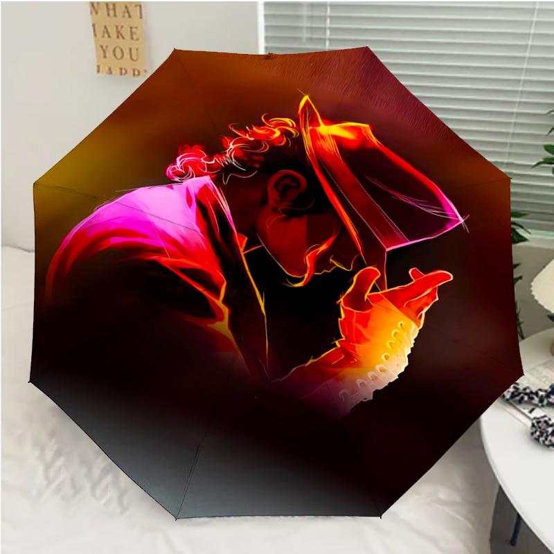 Parapluie Automatique Impression Michael Jackson, Armature en Fer à 8 Baleines, Poignée en Plastique, Convient pour les Voyages en Plein Air et le Quotidien, Cadeau Idéal