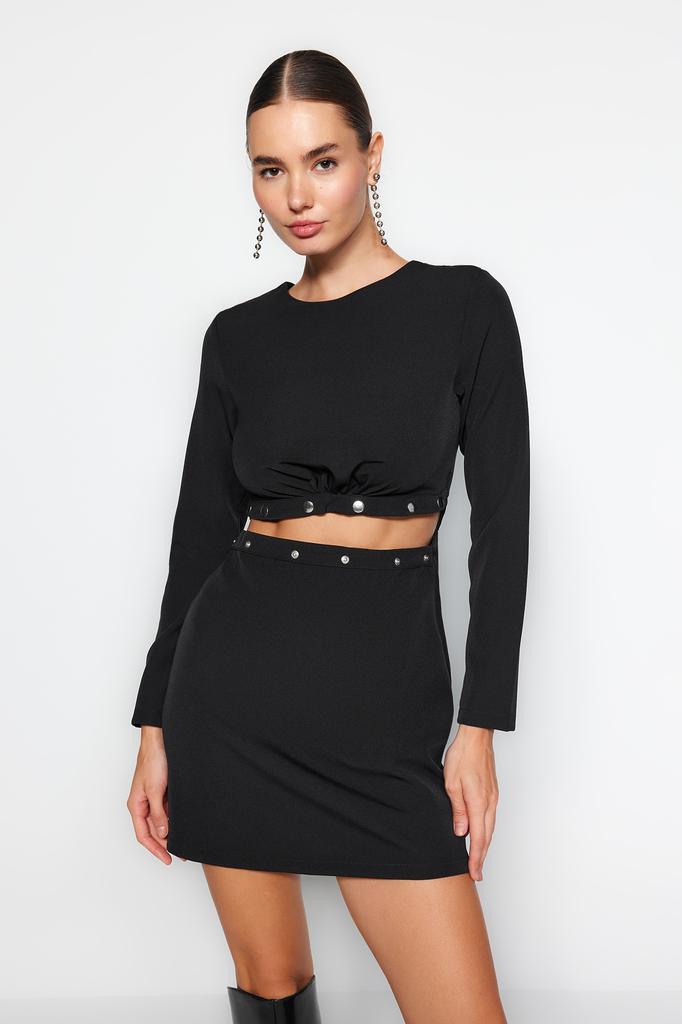 Women's Fashion Casual Standard Sleeve Mini Navy Blue Collar Detailed Lined Chiffon Woven Dress