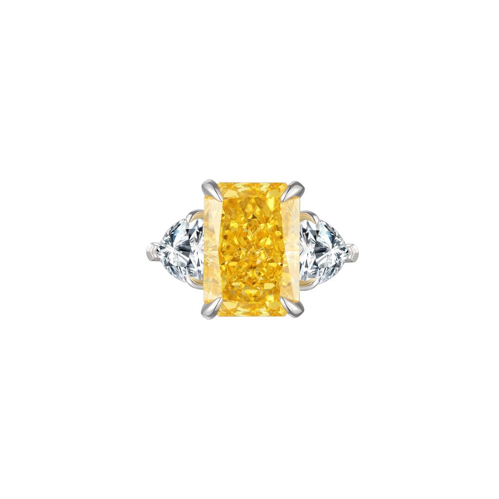 4ct Yellow Diamond Rock Sugar Ring Women's 925 Sterling Silver, Ice Flower Cut Sugar Cube Ring Niche High-end Light Luxury
